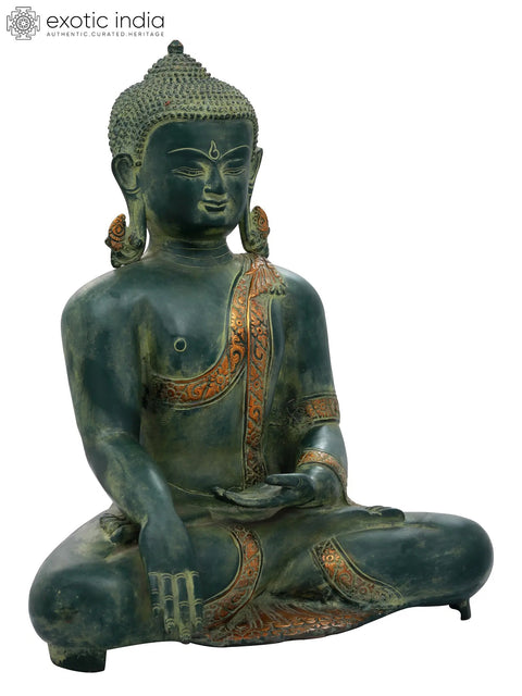 16" Buddha in Bhumisparsha Mudra Brass Statue – Symbol of Enlightenment, Handmade in India