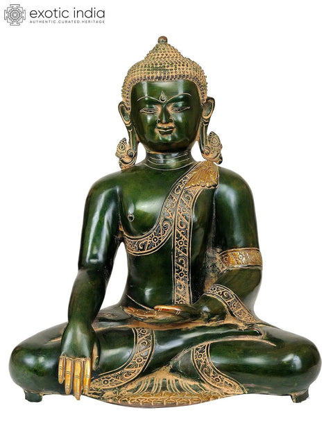 16" Buddha in Bhumisparsha Mudra Brass Statue Ð Symbol of Enlightenment, Handmade in India