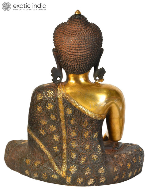 17" Lord Buddha Wearing a Carved Robe (Tibetan Buddhist) In Brass | Handmade | Made In India