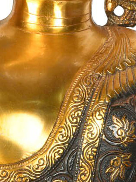 17" Lord Buddha Wearing a Carved Robe (Tibetan Buddhist) In Brass | Handmade | Made In India