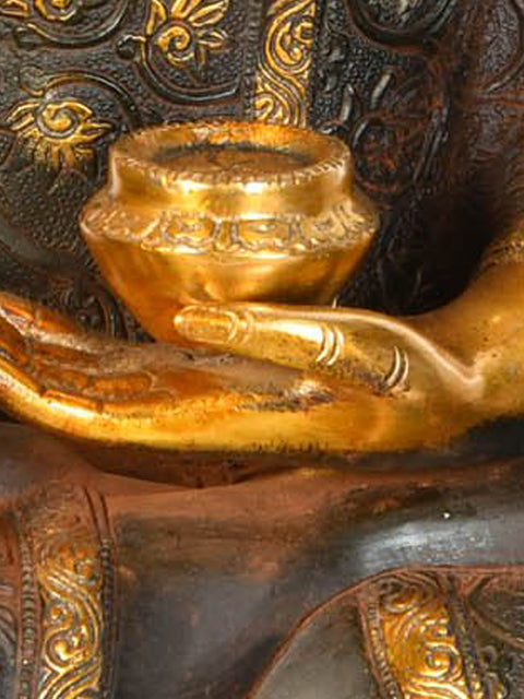 17" Lord Buddha Wearing a Carved Robe (Tibetan Buddhist) In Brass | Handmade | Made In India