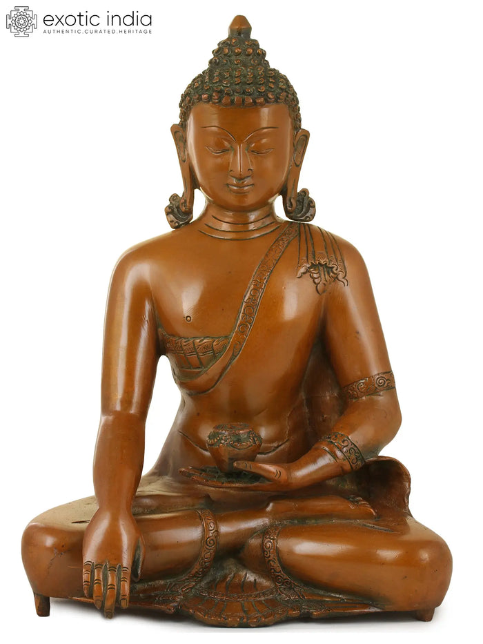 11" Buddha Bhumisparsha Mudra Handmade Brass Statue