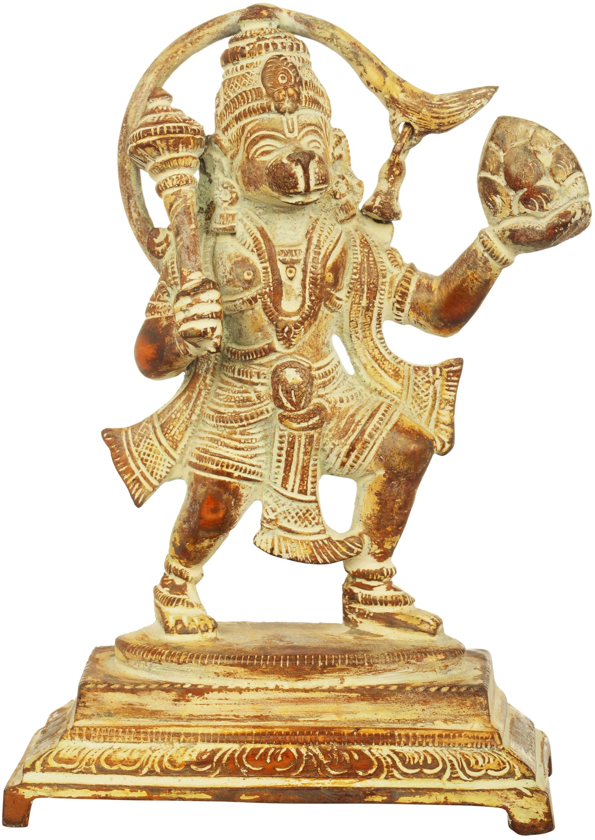 6" Brass Hanuman Statue with Sanjeevani Mountain | Handmade | Made In India