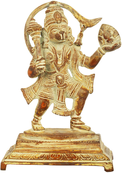6" Brass Hanuman Statue with Sanjeevani Mountain Handmade
