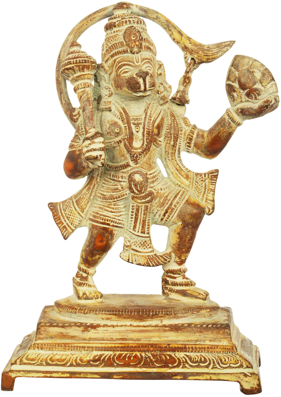 6" Brass Hanuman Statue with Sanjeevani Mountain Handmade