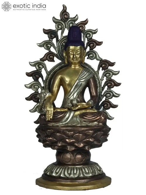 11" Buddha on High Throne Brass Statue Handmade