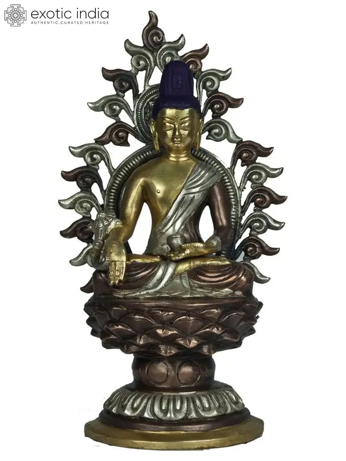 11" Buddha on High Throne Brass Statue Handmade