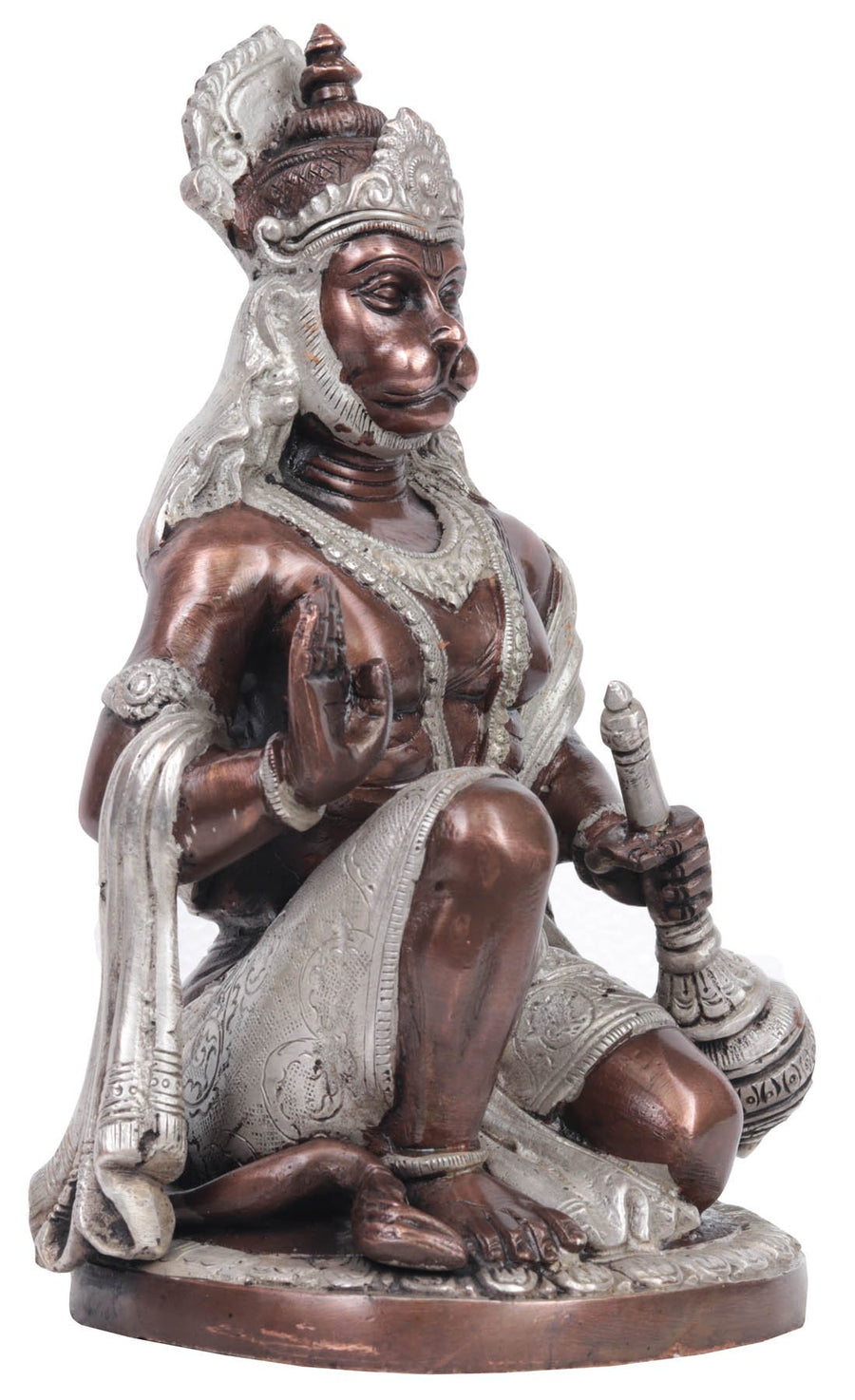 9" Lord Hanuman Brass Statue Blessing Pose Handmade