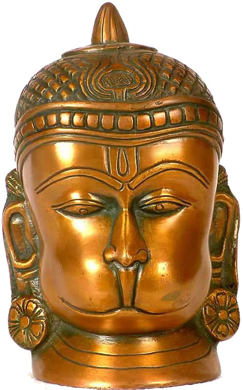 7" Lord Hanuman Head Brass Statue Handmade