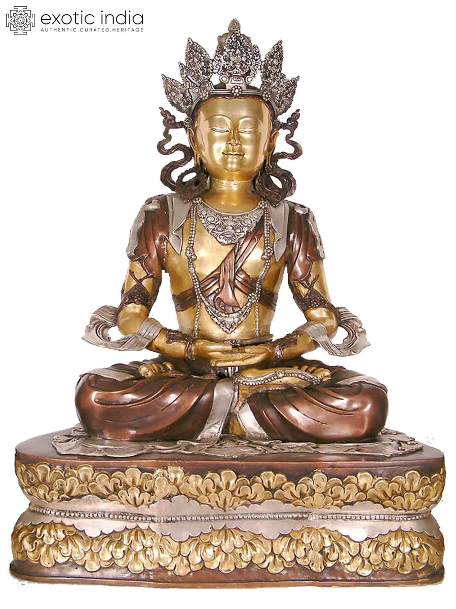 40" Large Crowned Buddha Handmade Brass Statue