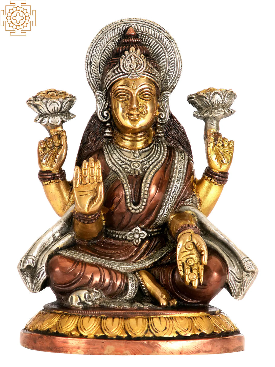 8" Goddess Lakshmi Brass Statue Handmade Home Decor