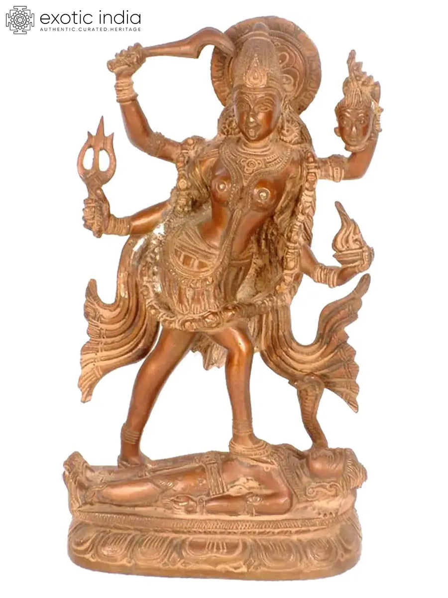 9" Goddess Kali Handmade Brass Statue for Pooja