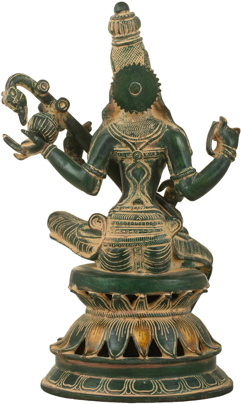 12" Graceful Sarasvati Brass Sculpture with Veena – Divine Musical Art, Handmade in India