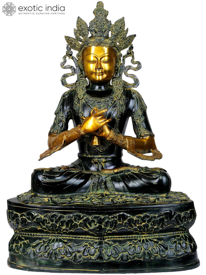 33" Large Size Crown Buddha In Brass