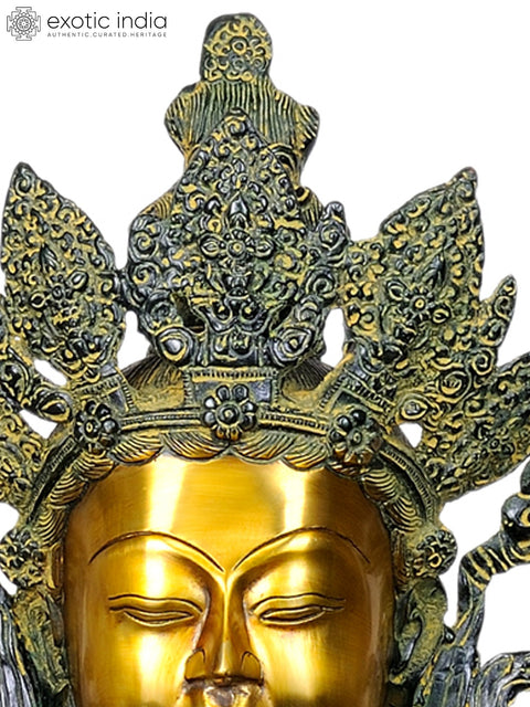 33" Large Size Crown Buddha In Brass