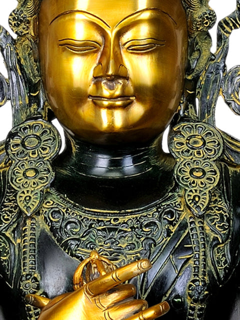 33" Large Size Crown Buddha In Brass