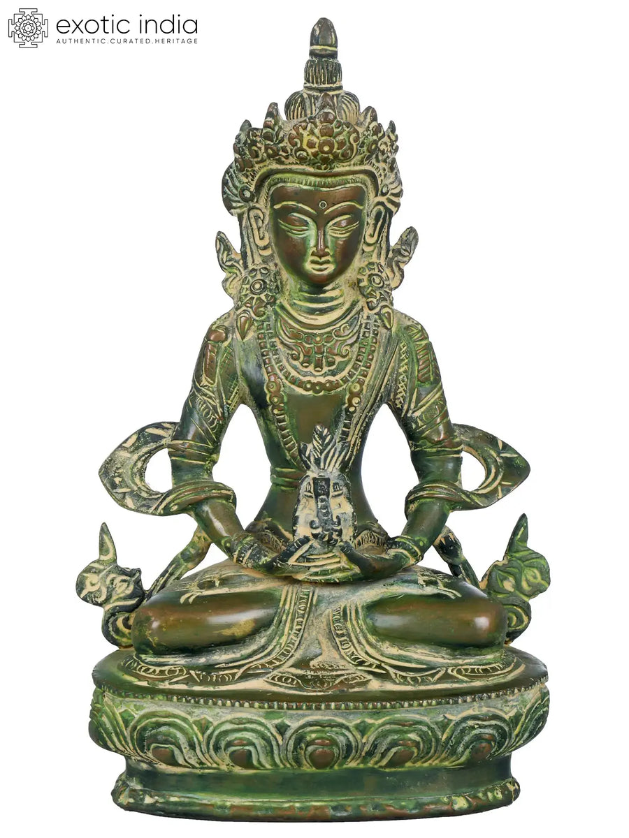 8" Amitabha Buddha Handmade Brass Statue - Tibetan Buddhist Deity