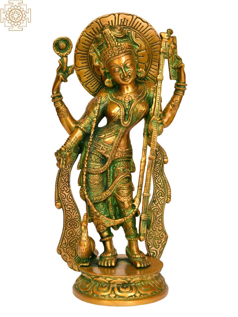 12" Standing Goddess Saraswati Brass Sculpture | Handmade | Made in India