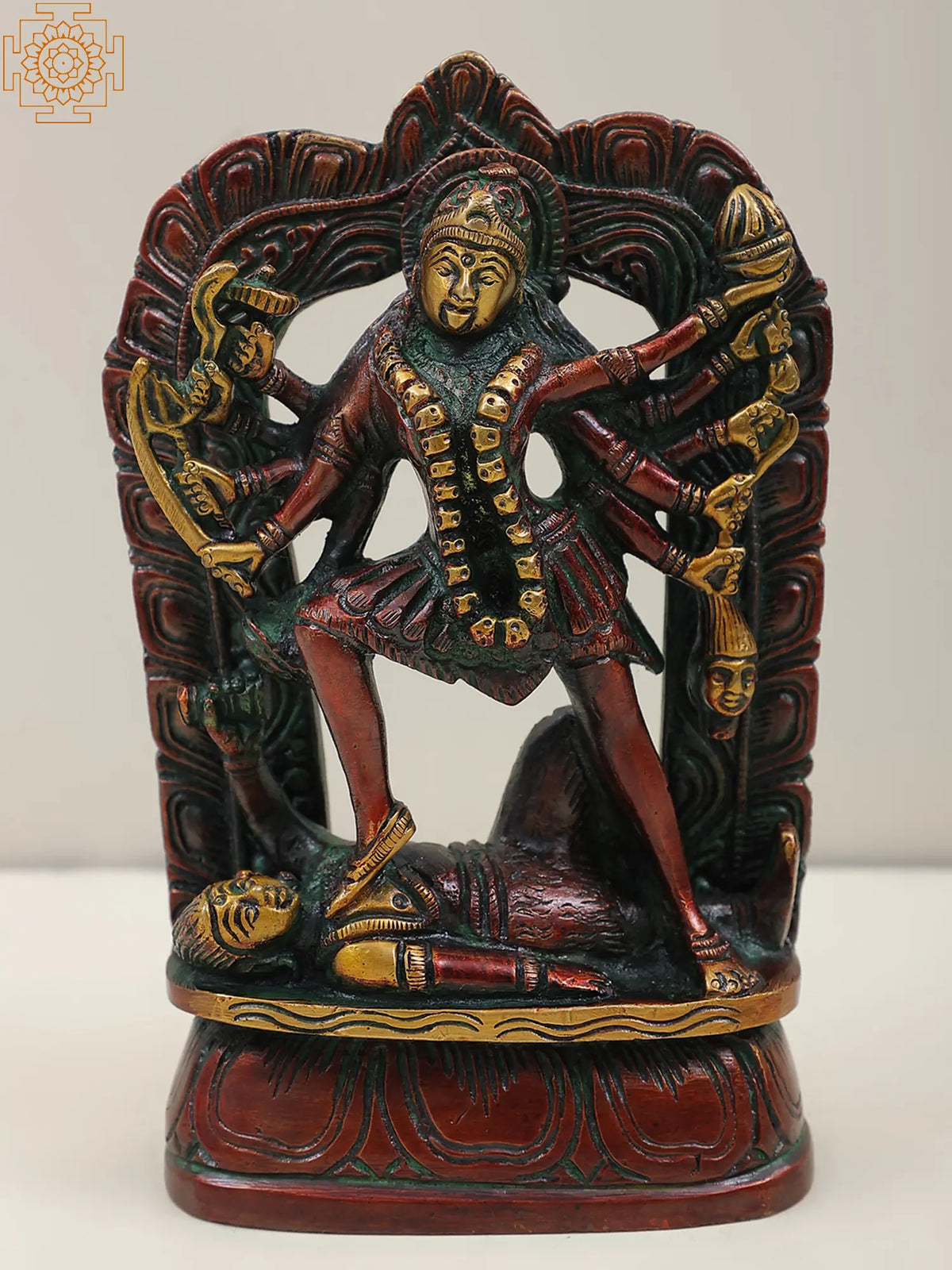 6" Dashabhuja Kali Brass Sculpture – Divine Beauty and Power, Handmade in India