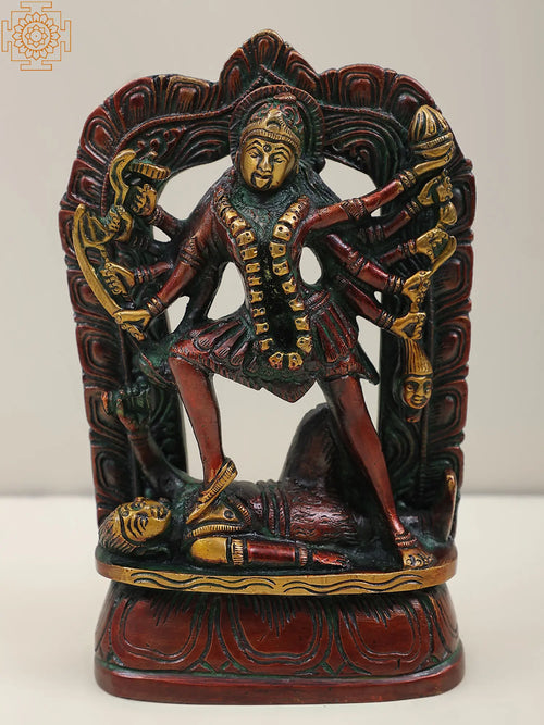6" Dashabhuja Kali Brass Statue Handmade for Pooja and Home Decor