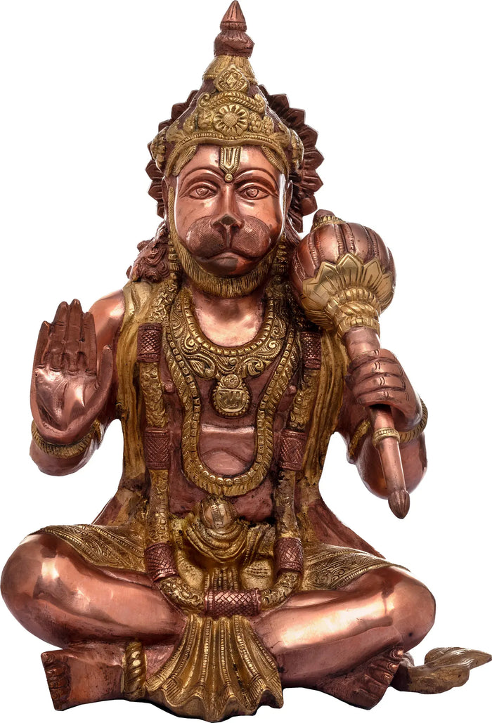 17" Handmade Blessing Brass Hanuman Idol with Rama Necklace