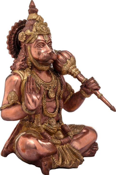 17" Blessing Brass Hanuman Idol with Necklace of Rama | Handmade | Made In India
