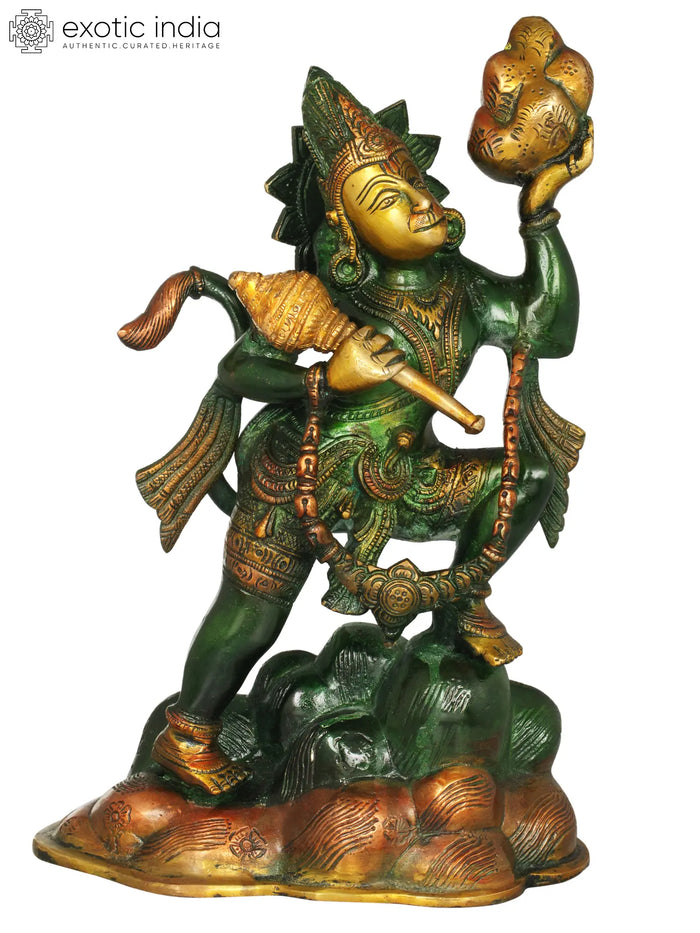 12" Lord Hanuman Holding Sanjeevani Handmade Brass Idol