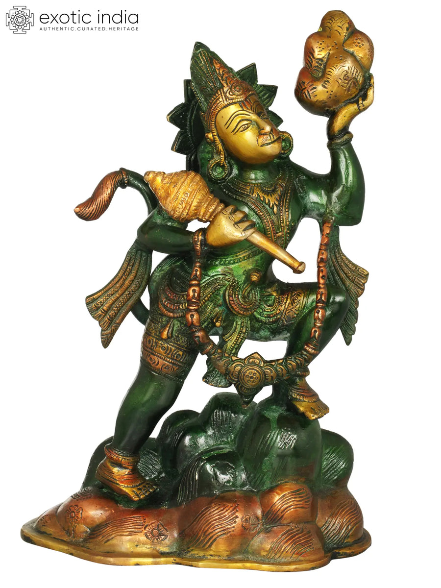 12" Lord Hanuman Holding Sanjeevani Handmade Brass Idol