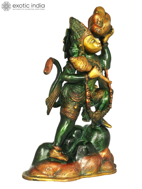 12" Lord Hanuman Idol with Sanjeevani in His Hand | Handmade Brass Statue
