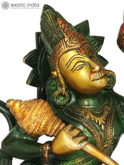 12" Lord Hanuman Idol with Sanjeevani in His Hand | Handmade Brass Statue