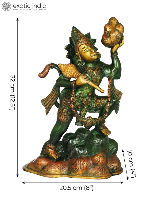 12" Lord Hanuman Idol with Sanjeevani in His Hand | Handmade Brass Statue