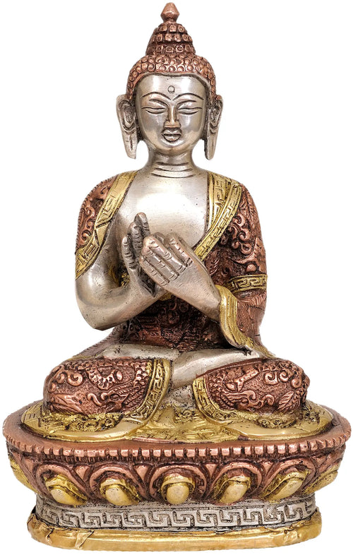 7" Brass Buddha Statue in Dharmachakra Mudra Handmade