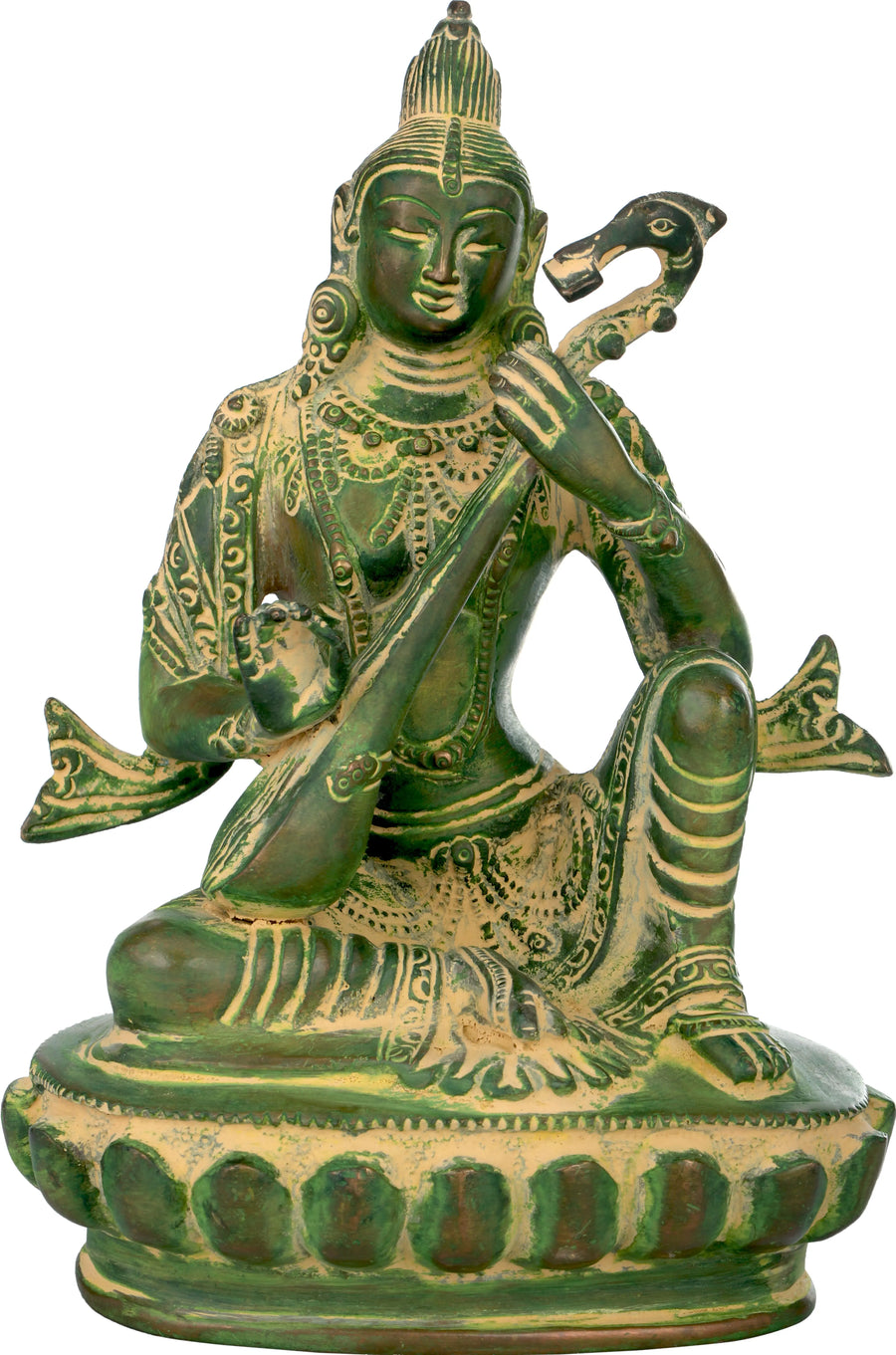 7" Handmade Goddess Saraswati Brass Statue Nepalese Style