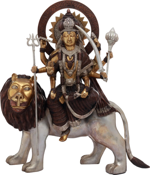22" Ashtabhuja Durga on Lion Brass Statue Handmade