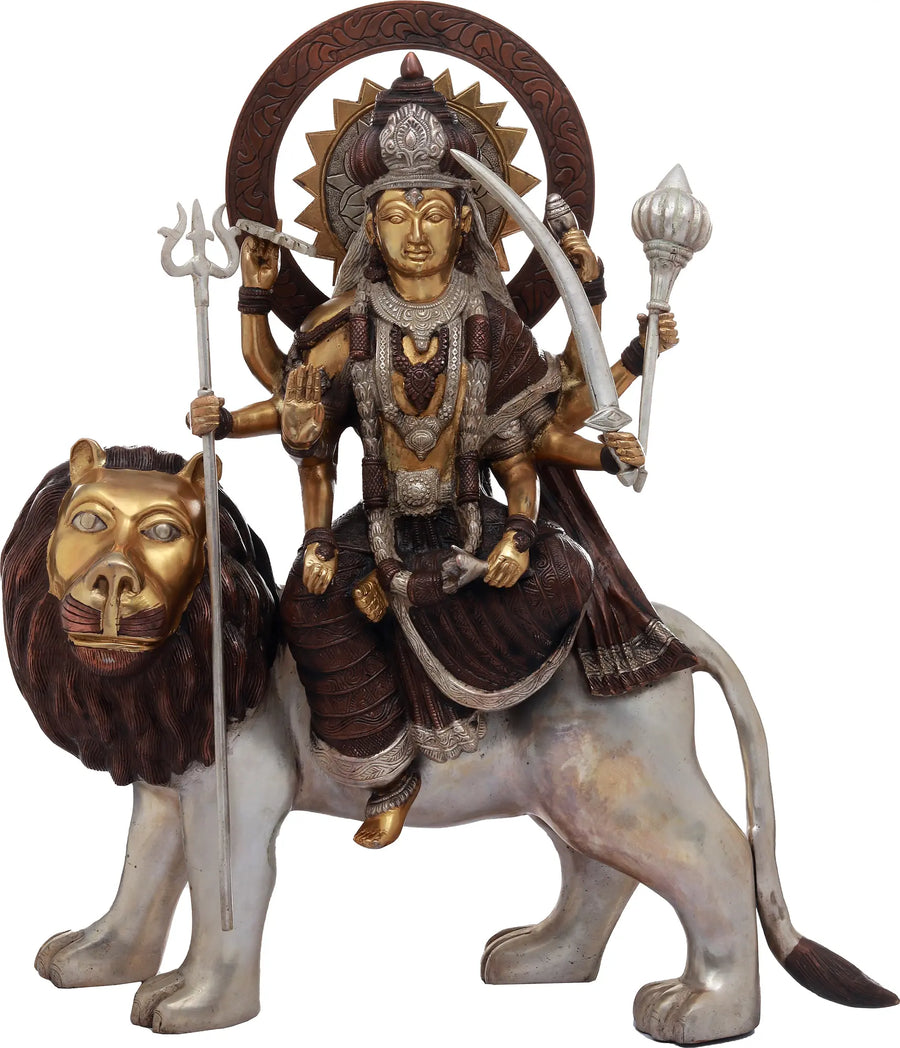 22" Ashtabhuja Durga on Lion Brass Statue Handmade