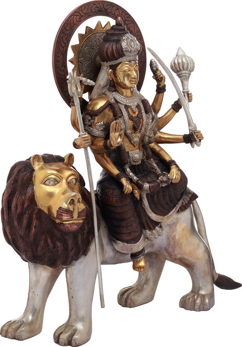 22" Ashtabhuja Durga On Her Leonine Steed In Brass | Handmade | Made In India