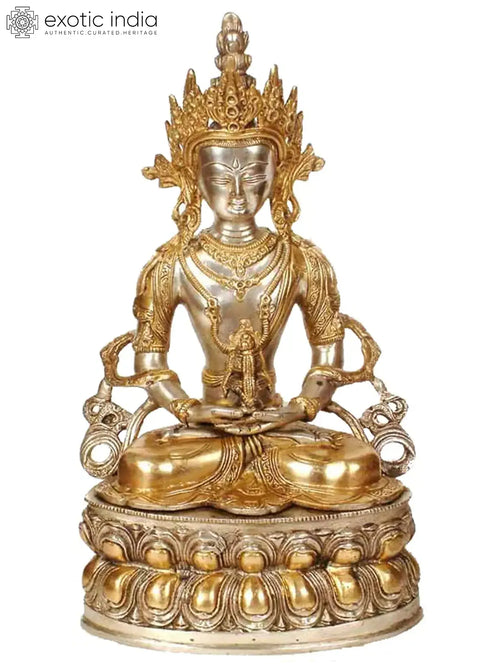 14" Handmade Brass Amitabha Buddha Meditation Idol