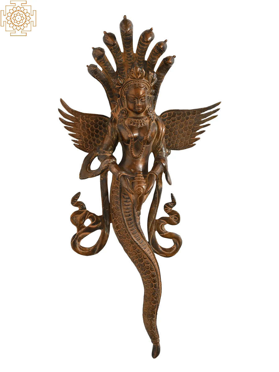 14" Naga Kanya Snake Woman Handmade Brass Wall Hanging