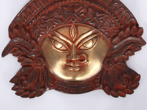 11" Goddess Kali Countenance Wall-hanging in Brass | Handmade | Made in India