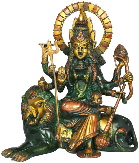 12" Ashtabhuja Durga, Her Leonine Beauty In Brass | Handmade | Made In India