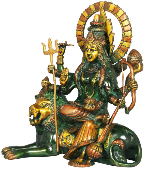 12" Ashtabhuja Durga, Her Leonine Beauty In Brass | Handmade | Made In India