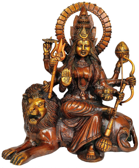 12" Ashtabhuja Durga, Her Leonine Beauty In Brass | Handmade | Made In India