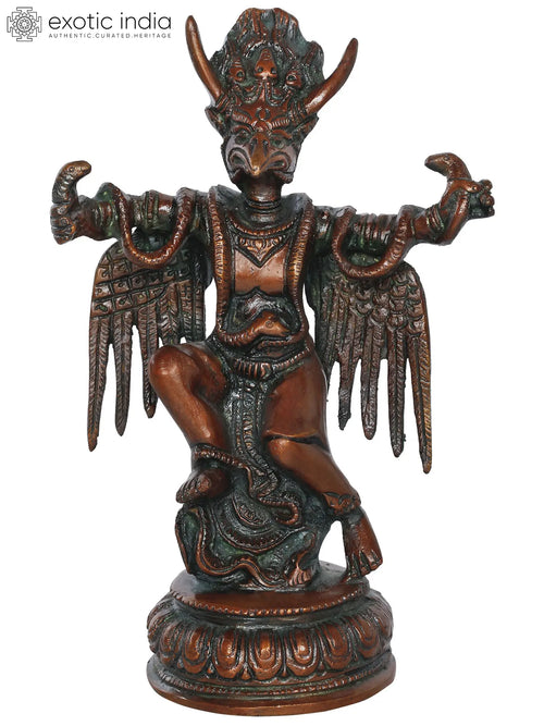 8" Brass Garuda Idol With Intricate Serpent Coils