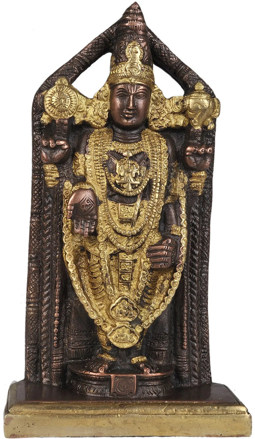 8" Lord Venkateshvara Handmade Brass Idol Heavily Ornamented