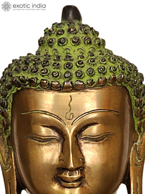 14" Tibetan Buddha In Terracotta Finish, Robes Embossed With Scenes From His Life In Brass | Handmade | Made In India