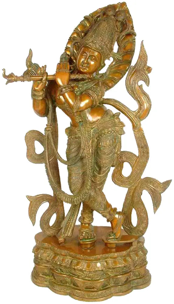 32" Venugopal Krishna Flute Brass Statue Handmade