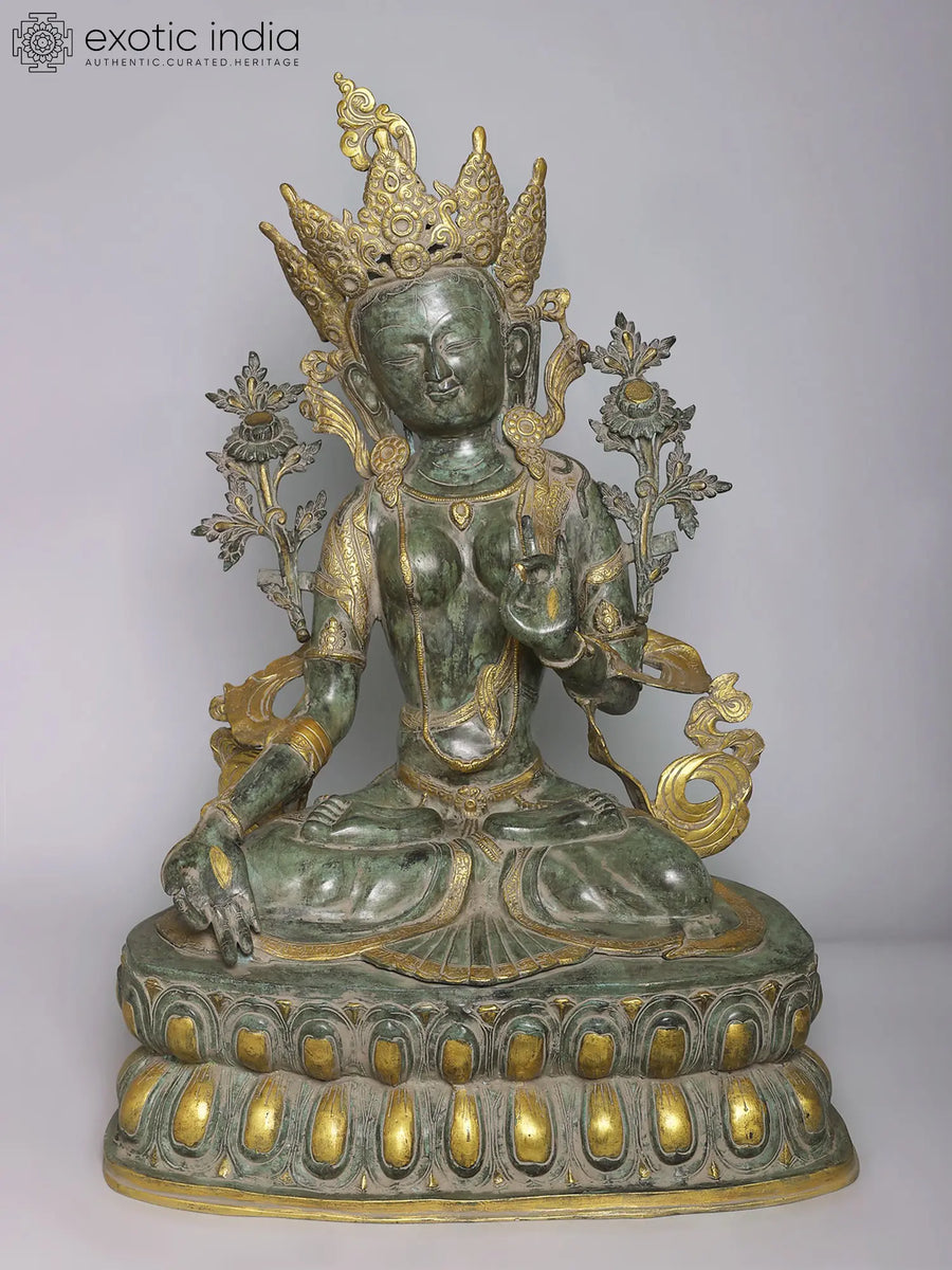 34" Large White Tara Brass Statue Handmade Buddhist Goddess