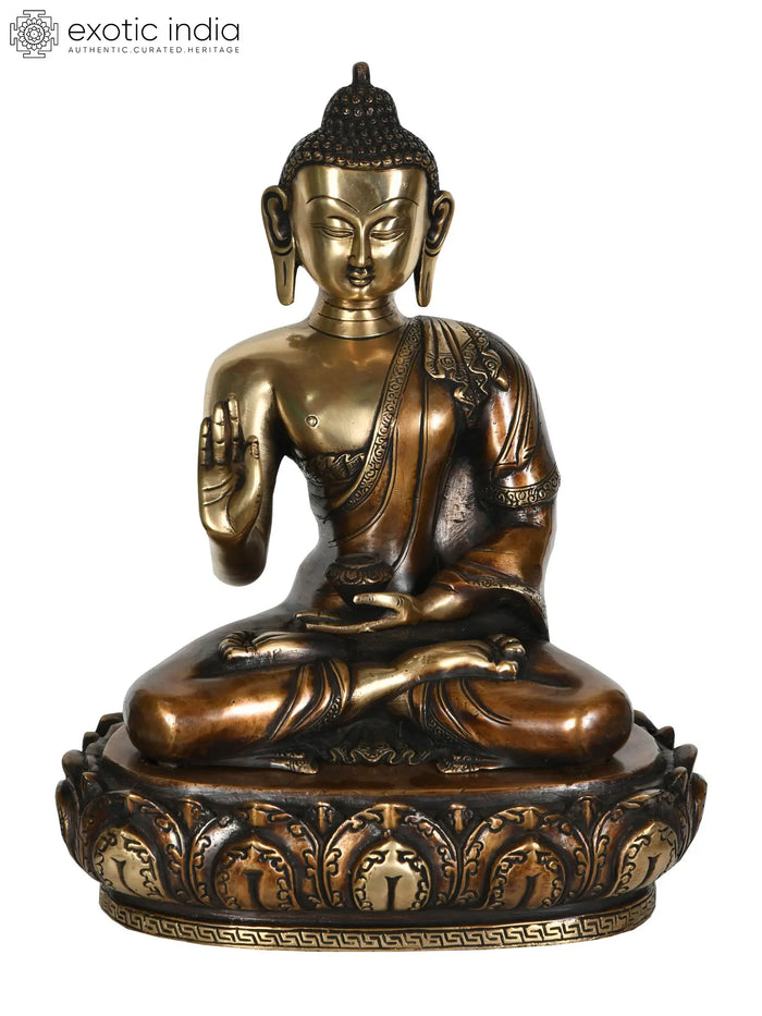 13" Handmade Brass Buddha Preaching Disciples Statue