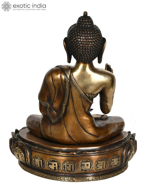 13" Monotone Buddha Preaching His Disciples In Brass | Handmade | Made In India