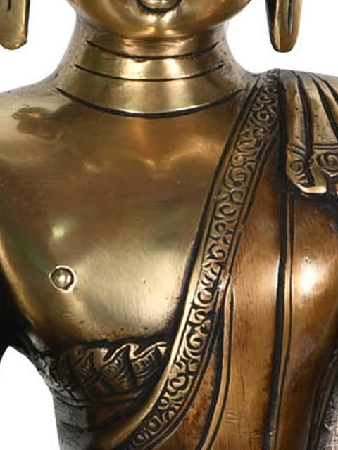 13" Monotone Buddha Preaching His Disciples In Brass | Handmade | Made In India